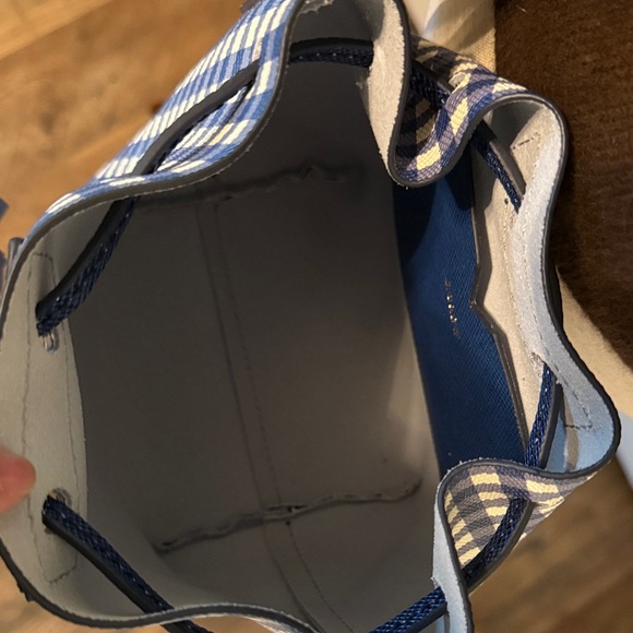 J.Crew Gingham Bucket Crossbody Bag Blue & White - Picture 4 of 7